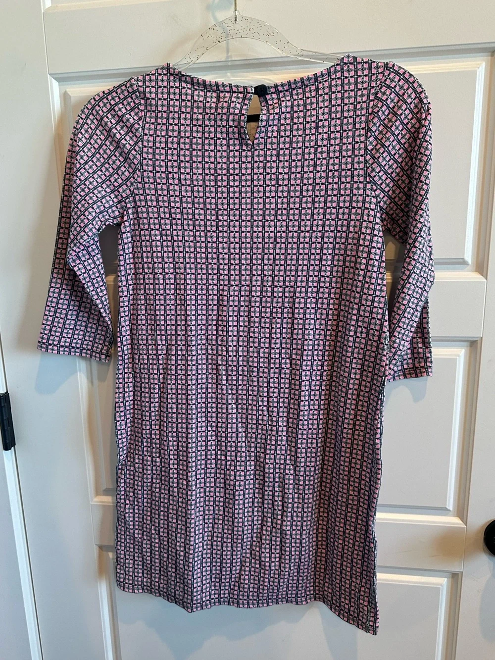 J.Crew Crewcuts Girls 12 Pink Navy Geometric Cotton Shift Dress 3/4 Sleeve